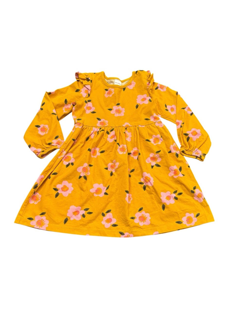 Hanna Anderson, Sz 5 Girls' Mustard Floral Long-Sleeve Dress